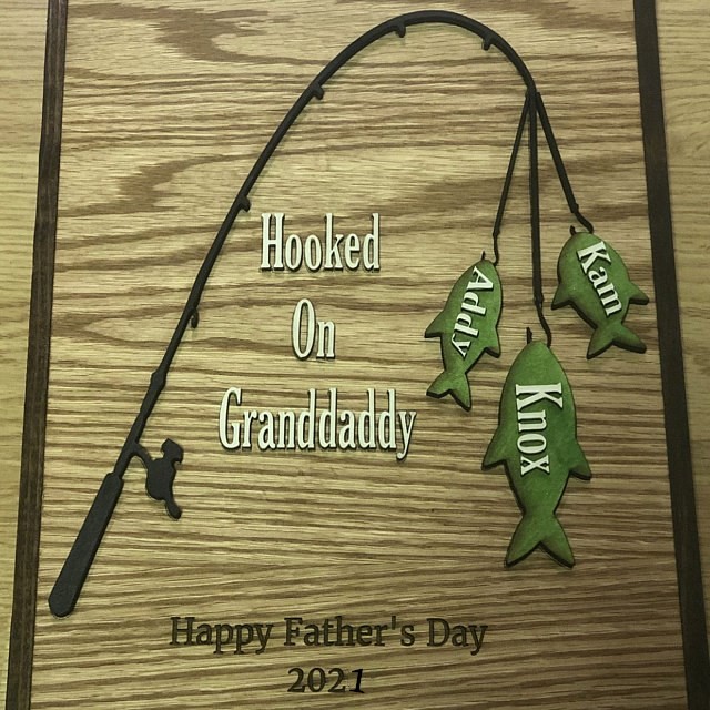 Hooked on Grandpa Papa Dad Father's Day Birthday Sign Personalized Fishing Trip Gift For Him