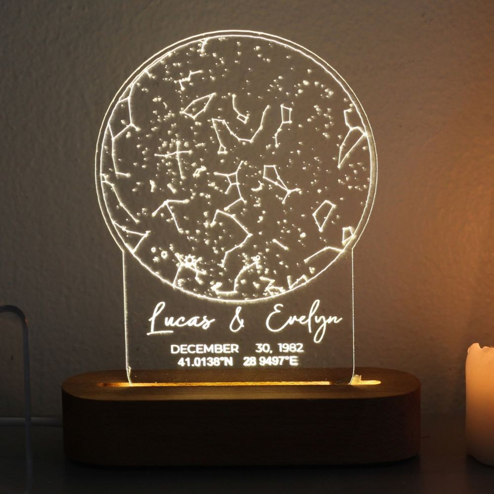 Personalized Gift Star Map on Night Light - Gift for Boyfriend / Girlfriend - Stars Chart Gift for Couples