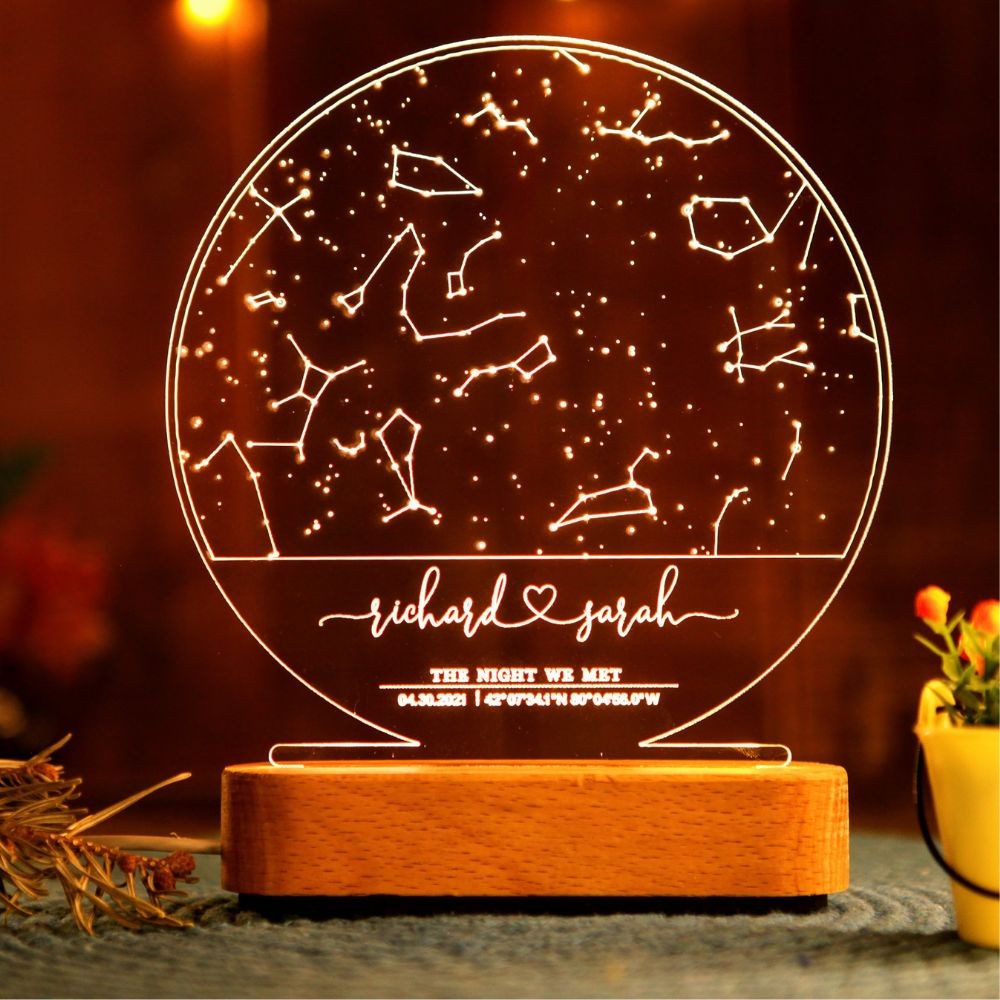 Stars Chart as Valentines Gift for Couples - Gift Star Map on Night Light