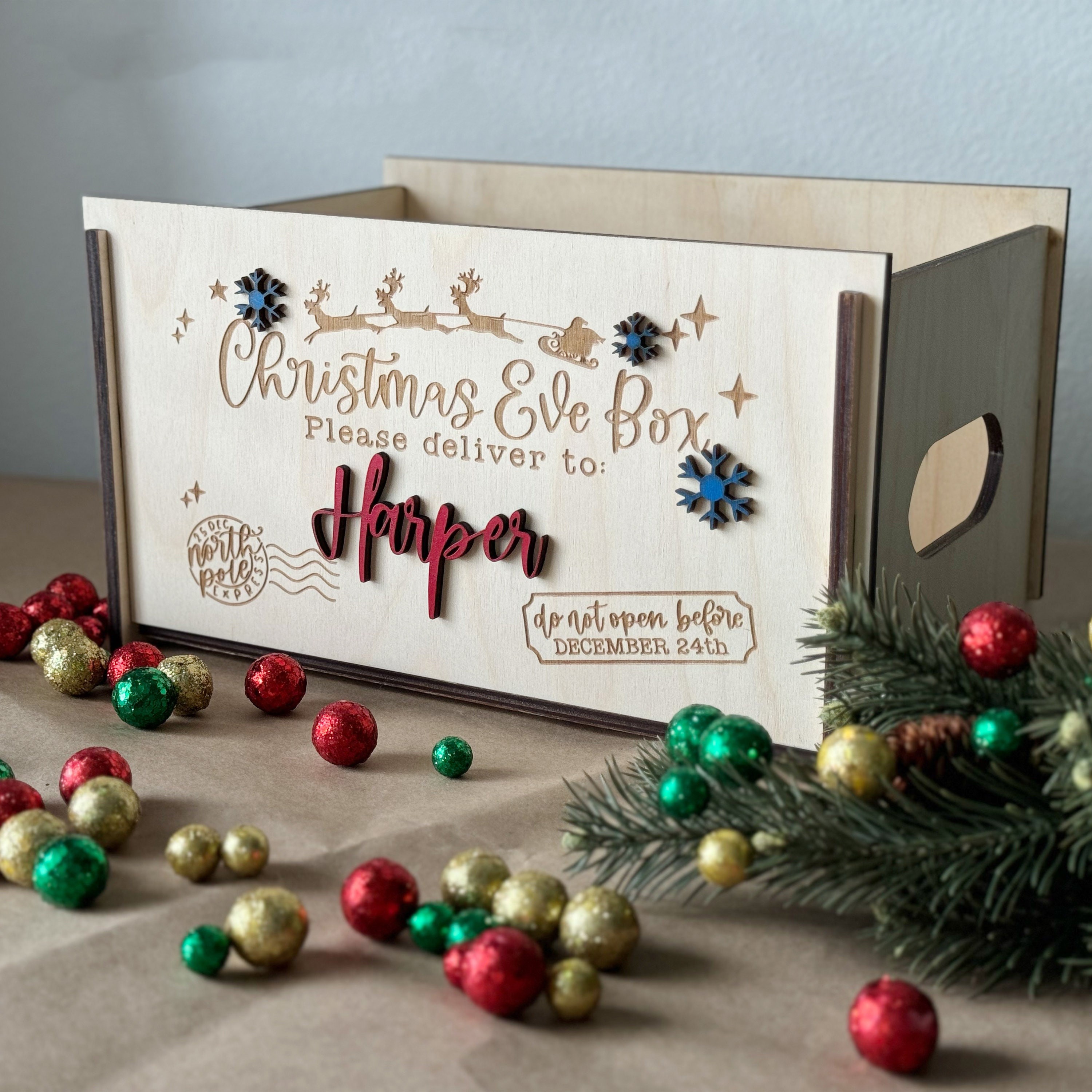 Christmas Eve Box, Luxury personalised wooden treasure chest, Traditional Gifts