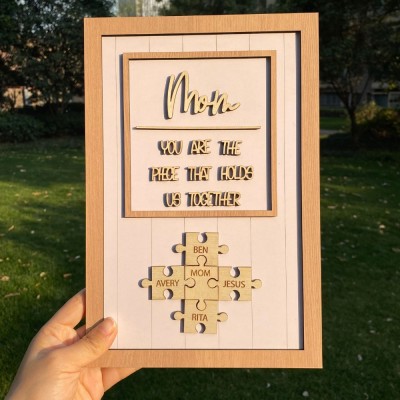 Personalized Mother's Day Wood Puzzle Sign, You are the Piece that Holds us Together, Family Gift for Mom