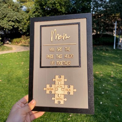 Personalized Mother's Day Wood Puzzle Sign, You are the Piece that Holds us Together, Family Gift for Mom