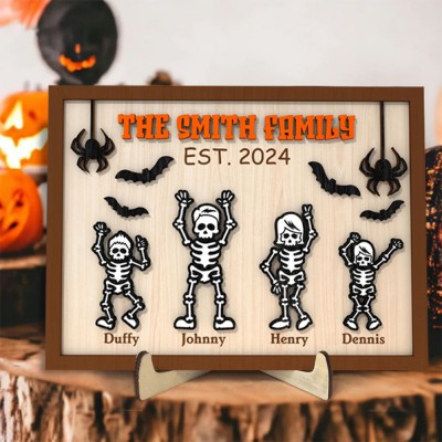 Personalized Halloween Skeleton Family Sign,Custom Name Wood Sign.