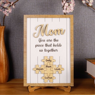 Personalized Mother's Day Wood Puzzle Sign, You are the Piece that Holds us Together, Family Gift for Mom