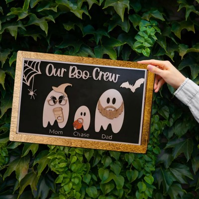 Personalized Halloween Ghost Family Sign,Custom Name Wood Sign.