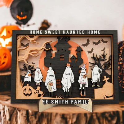 Personalized Halloween Ghost Family Sign,Custom Name Wood Sign.